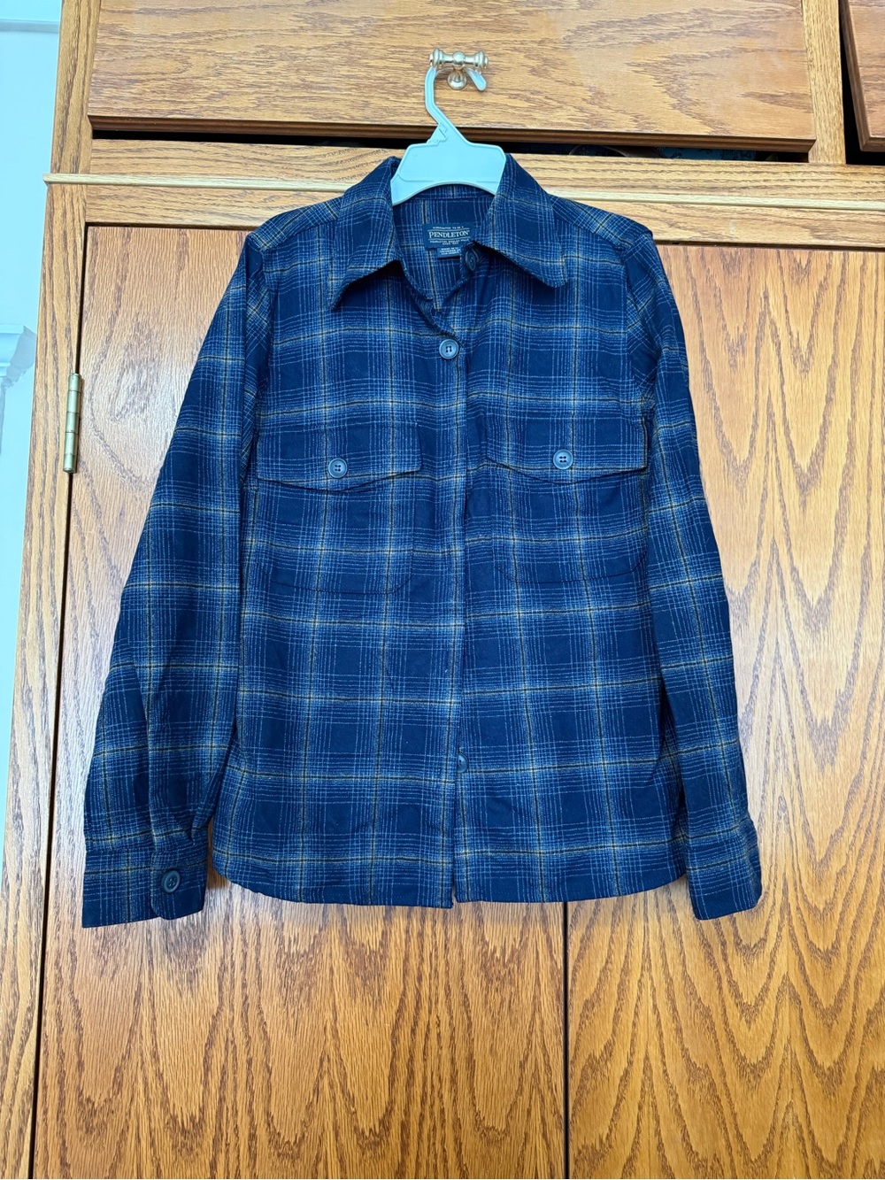 Pendleton Wool Navy and Mustard Plaid Button Shirt